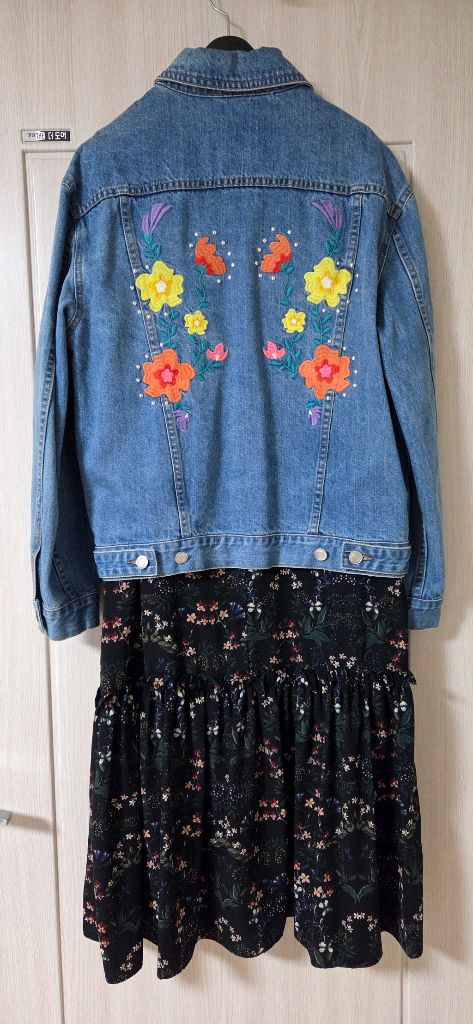 티렌 자수 데님 자켓 청자켓 55 듀엘 오즈세컨 럭키슈에뜨 지컷 보브 베네통 시슬리 써스데이아일랜드 에고이스트--6