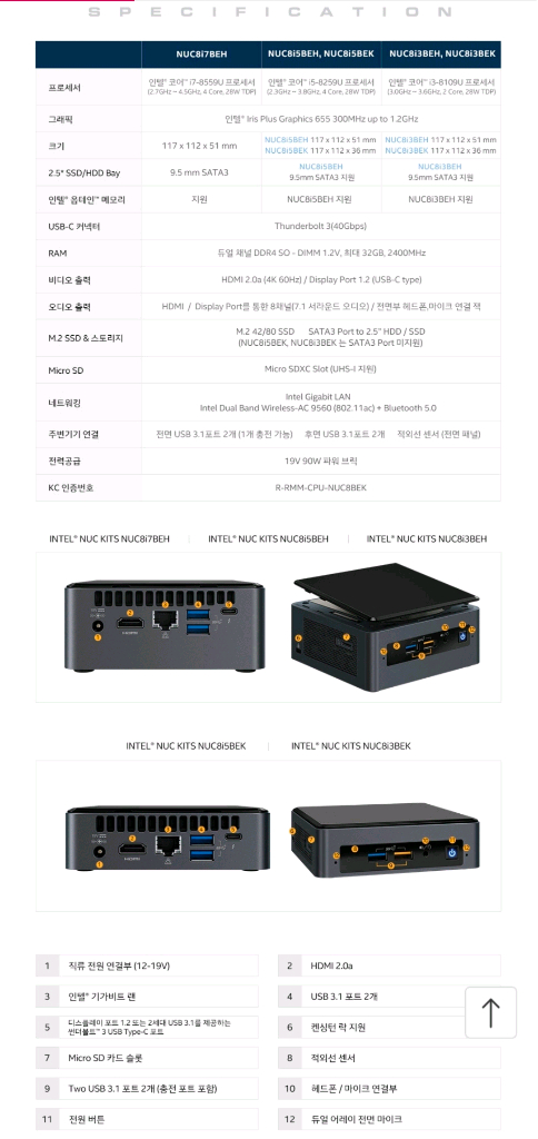 인텔 NUC 미니 PC NUC8i3BEH / 8GB RAM / 240GB--9