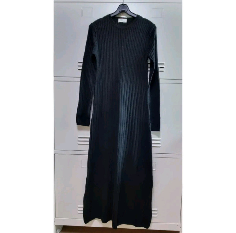 아상블라주 슬림 울 니트 원피스 - 블랙--6