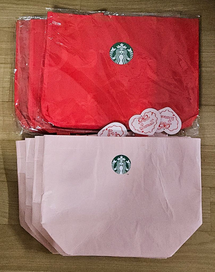 새상품]스타벅스 홀리데이 리본 다회용백 밸런타인 핑크 리유저블백--1