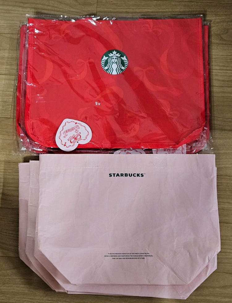새상품]스타벅스 홀리데이 리본 다회용백 밸런타인 핑크 리유저블백--3