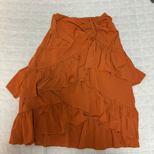 브라운 셔링 비대칭 롱 스커트