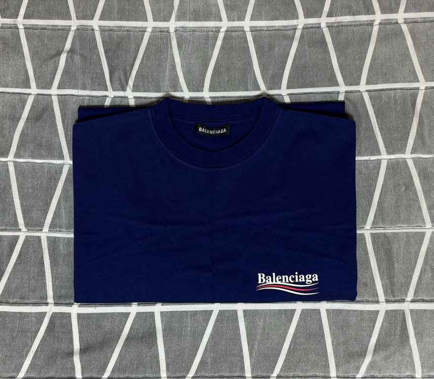 [L] 105-110 발렌시아가 웨이브 로고 블루 티셔츠 반팔--1