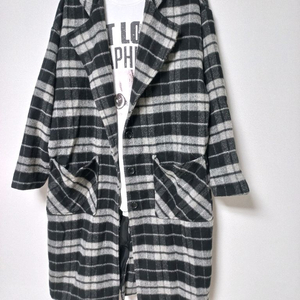 오버핏 체크롱코트 (프리사이즈)