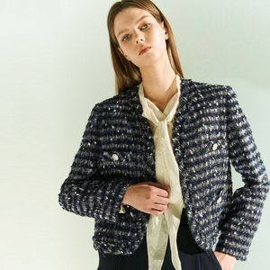 마인(MINE) 울 블렌드 칼라리스 오픈 트위드자켓 55-66