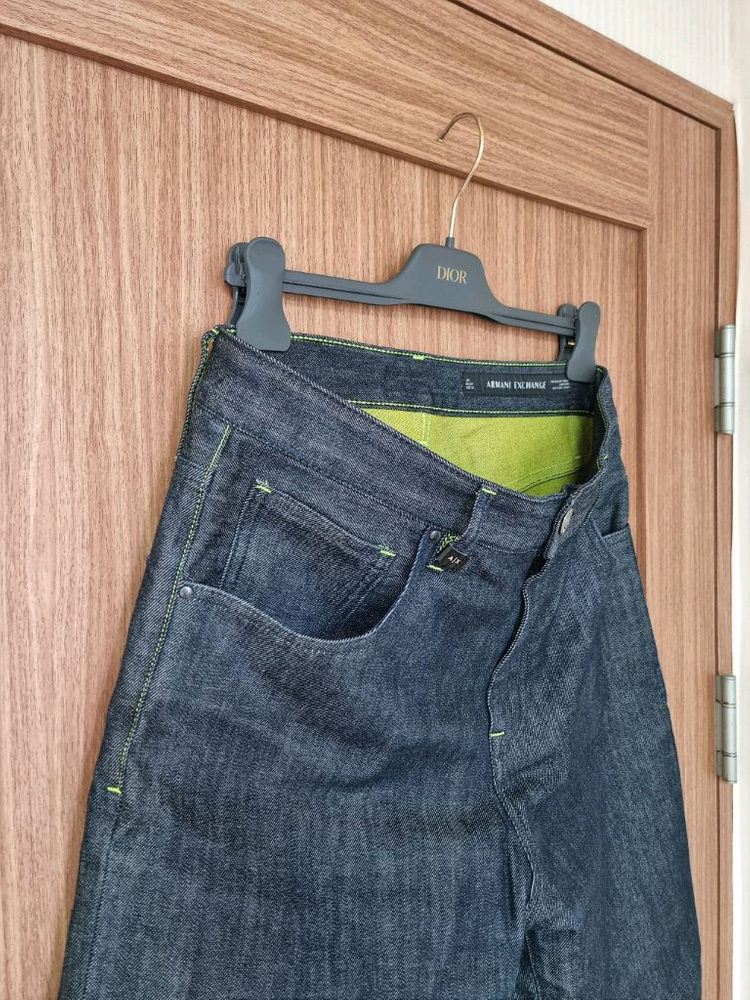 A/X 아르마니 익스체인지 진청 그린 형광 포인트 BAGGY JEAN 허리 32사이즈 판매합니다~!--3
