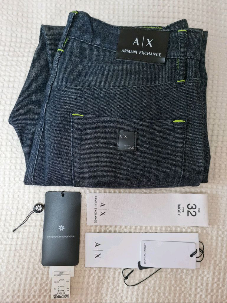 A/X 아르마니 익스체인지 진청 그린 형광 포인트 BAGGY JEAN 허리 32사이즈 판매합니다~!--6