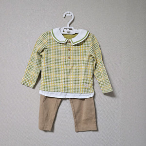 아가방 체크카라 상하복 세트 100