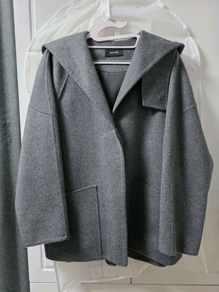 [시스템] 캐시미어 블렌드 숏 후드 코트 SY2FBROT362WM1_DG / 2시간 착용--10