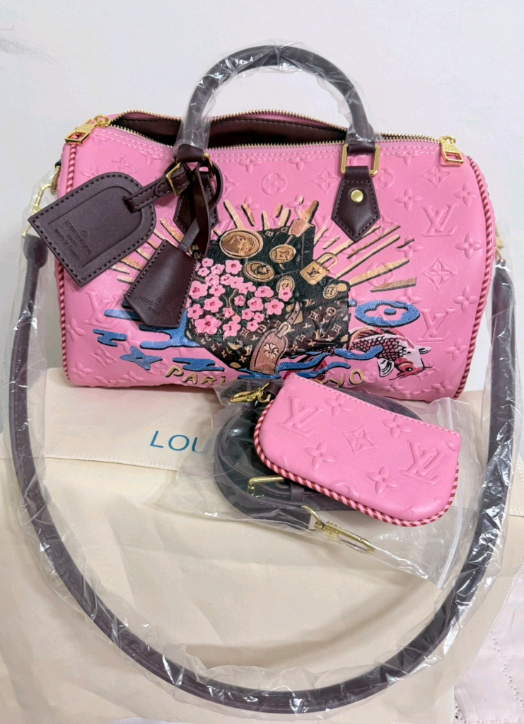 새상품>모노그램 스피디 찐핑크--3