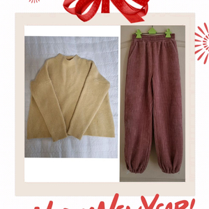 (2벌 합~) 투웨이 조거 와이드 팬츠 + 니트 : 합 5천