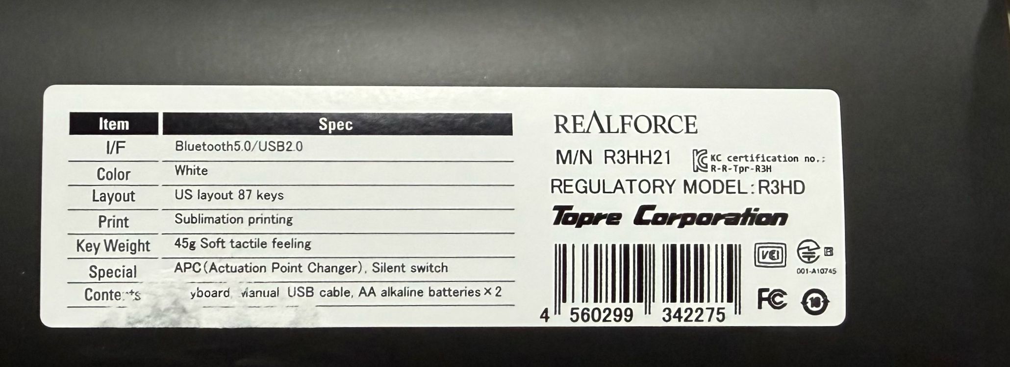 리얼포스 R3 TLM 저소음 균등 45g 토프레 무접점키보드 + 덮개--3