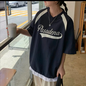 [F] 바온 나일론 스트링 레이어드 브이넥 반팔 네이비