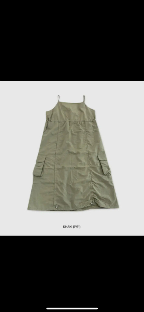 [F] 행자씨 스트링 카고 끈나시 롱원피스 카키--3