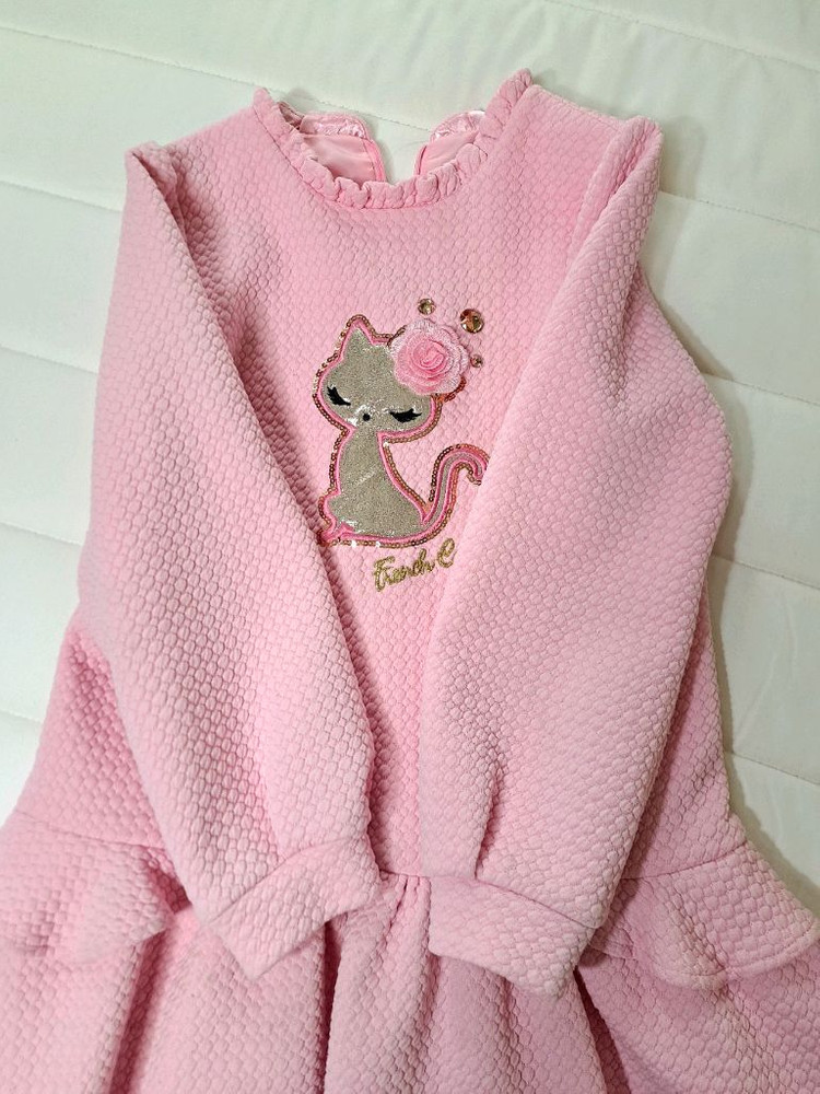 프랜치캣 핑크 캣자수 원피스 130(헤어밴드,스타킹새것포함) 이미지