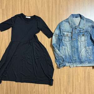 블랙 반팔 원피스 + 데님 청자켓 세트(사이즈 55-66)