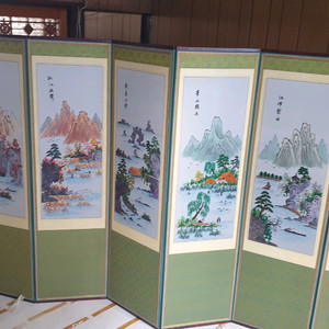 전통 산수화 자수 병풍