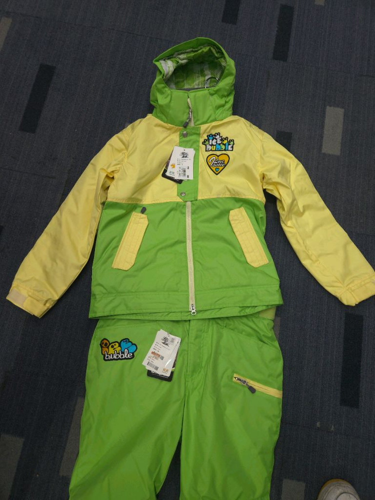 아이스버블 주니어 스키복세트 120 그린/아이보리--1