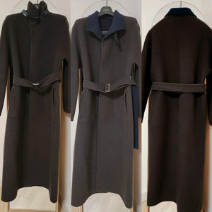 타임 HAND MADE 리버시블 울100 롱코트 네이비와브라운 벨트포함