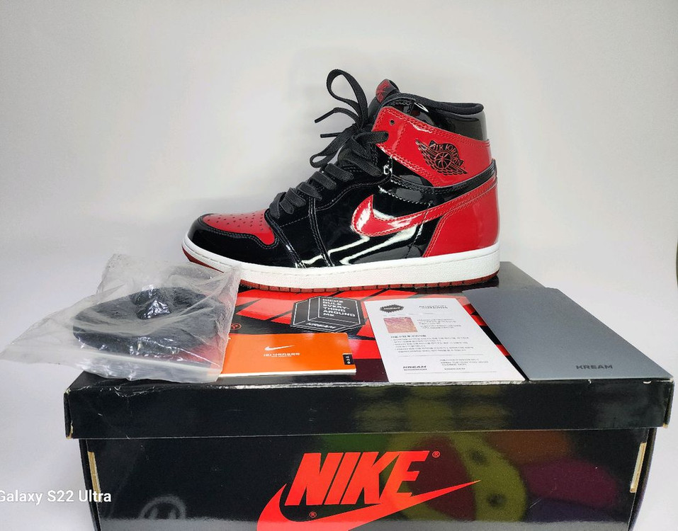 나이키 에어 조던 1 하이 OG 페이턴트 브레드입니다 275mm--7
