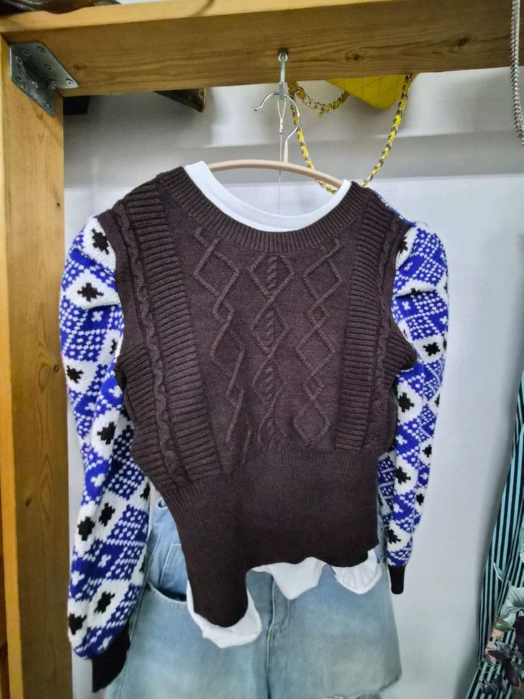 띠어리 케이블 벌룬퍼프니트--5