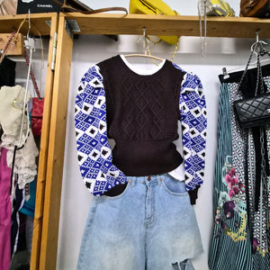 띠어리 케이블 벌룬퍼프니트