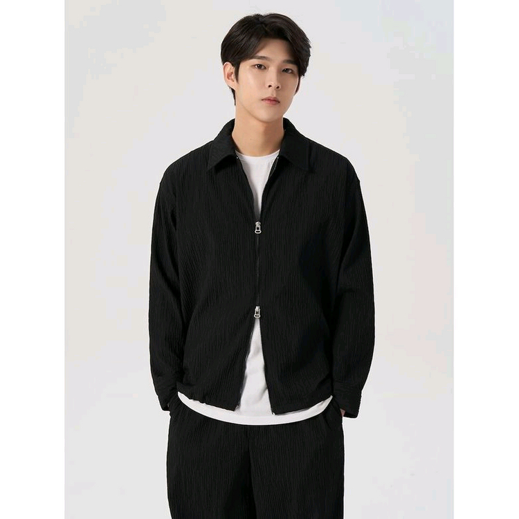 에잇세컨즈 플리츠 집업 셔켓 블랙 L사이즈--5