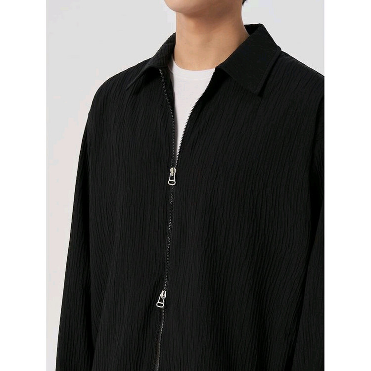 에잇세컨즈 플리츠 집업 셔켓 블랙 L사이즈--6