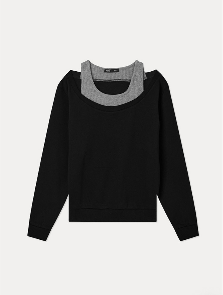 [마지막 가격내림/새상품/무배]미쏘 오프숄더 레이어드 스웻 셔츠--2