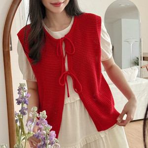 새상품 공구우먼 리본 레드 나시 니트 베스트 8899110(2)사이즈