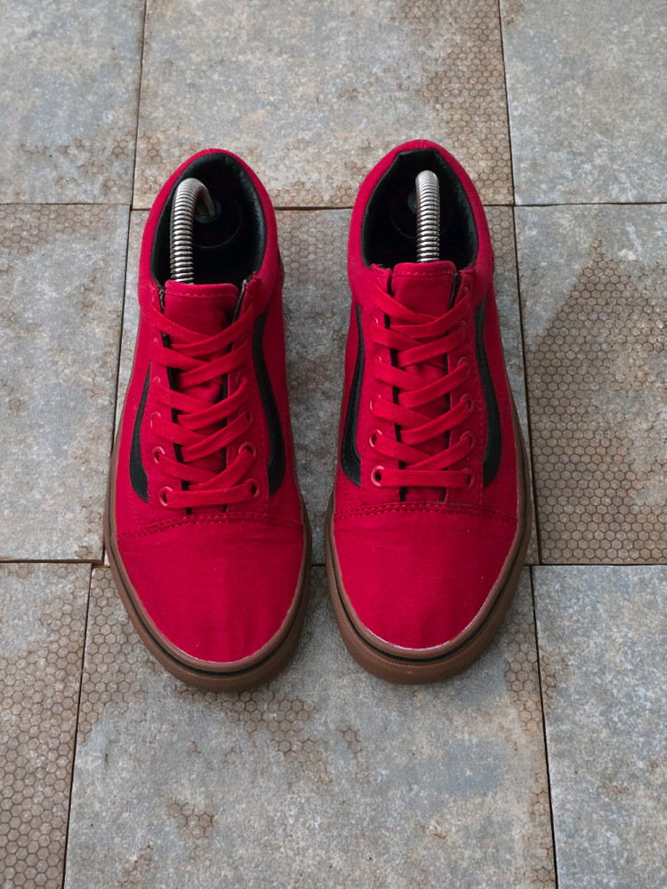 (225)반스 올드스쿨 레이싱 레드 스니커즈 운동화--1