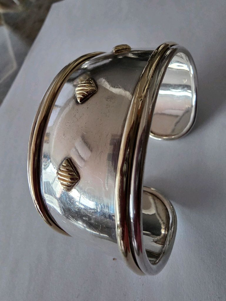 스털링실버+14K 존재감있는 심플한 팔찌--2