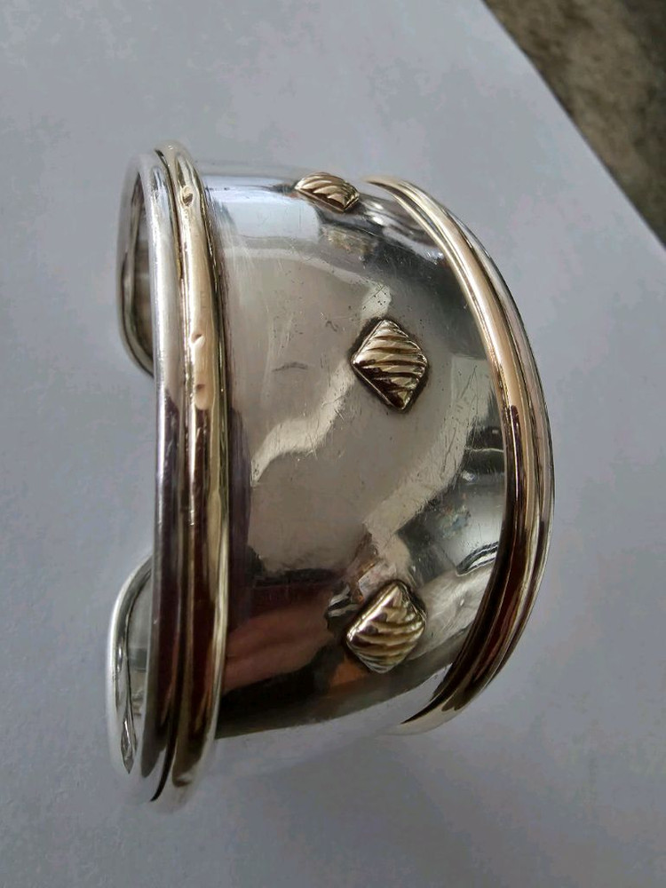 스털링실버+14K 존재감있는 심플한 팔찌--3