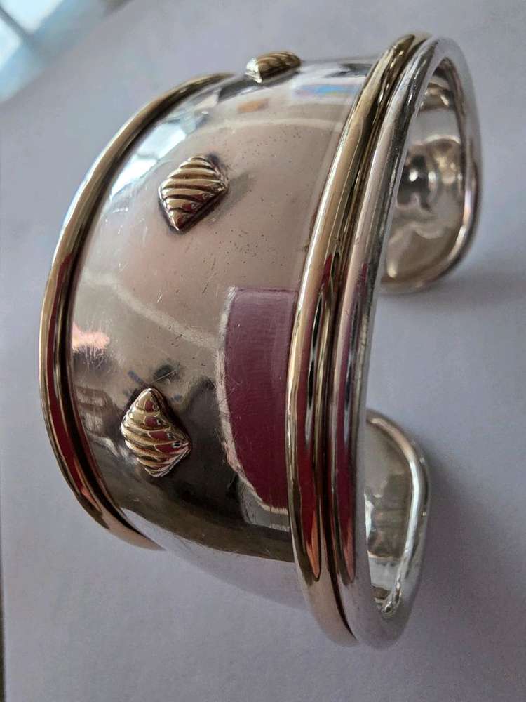 스털링실버+14K 존재감있는 심플한 팔찌--4