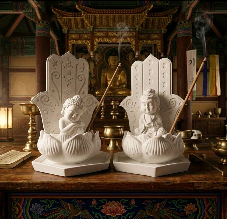 감성 불상 석고방향제 세트 받침대 포함 2P--1