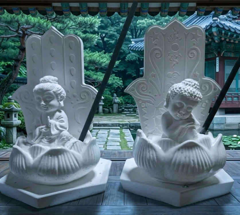 감성 불상 석고방향제 세트 받침대 포함 2P--2