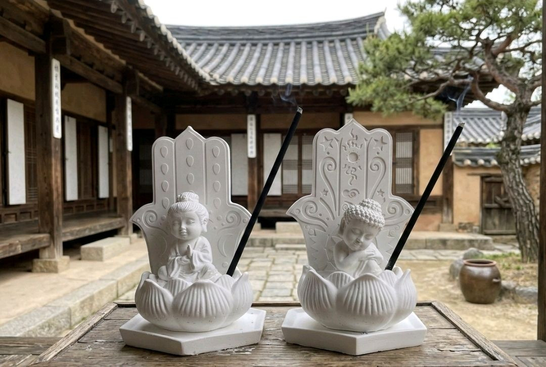 감성 불상 석고방향제 세트 받침대 포함 2P--3