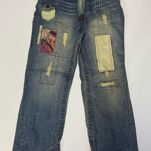 여성 90s Y2K 빈티지 패치워크 세미 와이드 데님팬츠