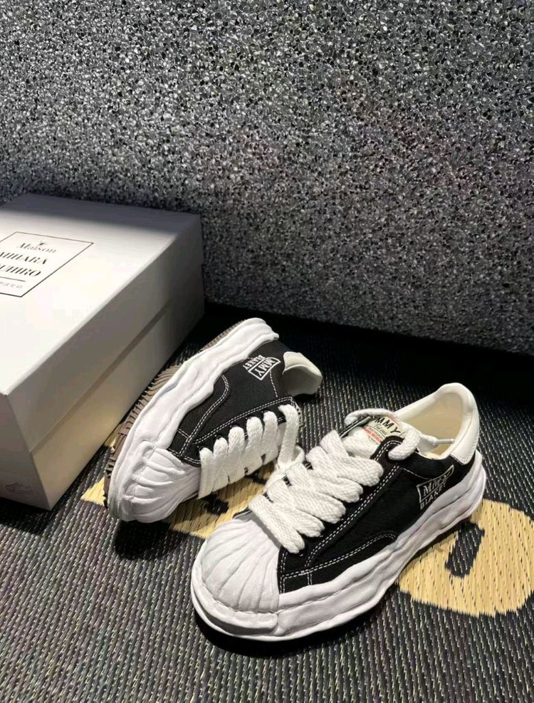 메종 미하라 야스히로 블레이키 OG 솔 캔버스 로우탑 스니커즈 블랙 화이트 260mm--2