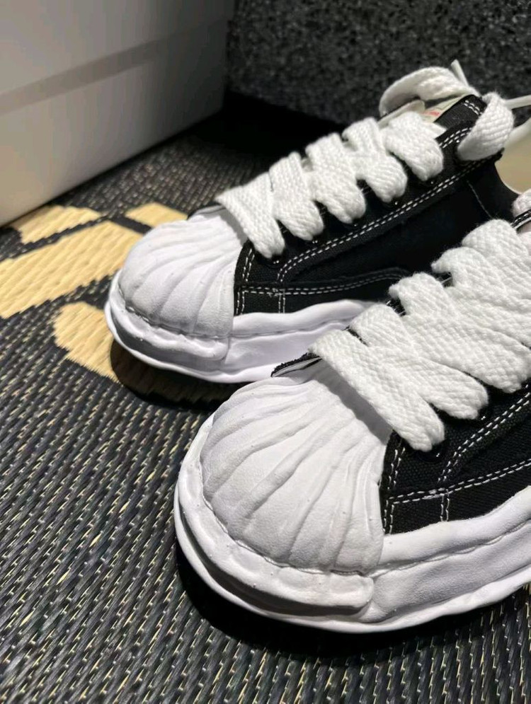 메종 미하라 야스히로 블레이키 OG 솔 캔버스 로우탑 스니커즈 블랙 화이트 260mm--4