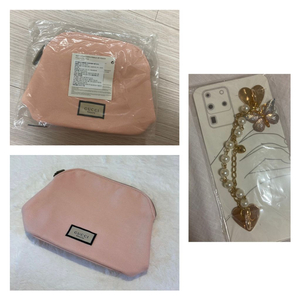 (미개봉 새상품) 구찌 뷰티 파우치 핑크 지퍼 / 코튼 (스트랩 악세사리 덤)