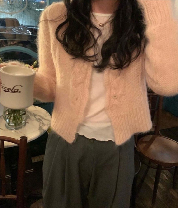 르플레인 소프트핑크 키드모헤어 가디건--1