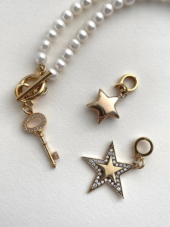 펄리글로우 실버925(14k골드 도금) 크리스탈 열쇠 키 팬던트(새제품)--2