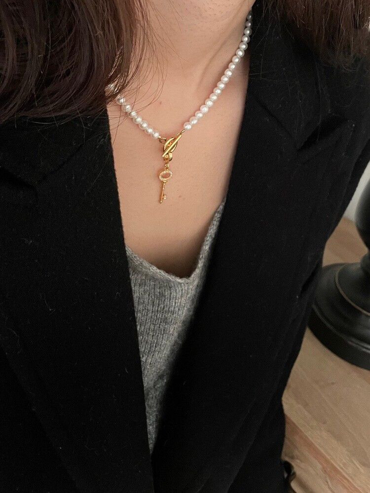 펄리글로우 실버925(14k골드 도금) 크리스탈 열쇠 키 팬던트(새제품)--3