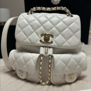 샤넬 듀마 두포켓 화이트 미듐