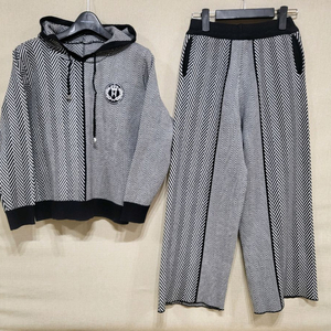 스트라이프 후드니트 니트바지 세트 셋업