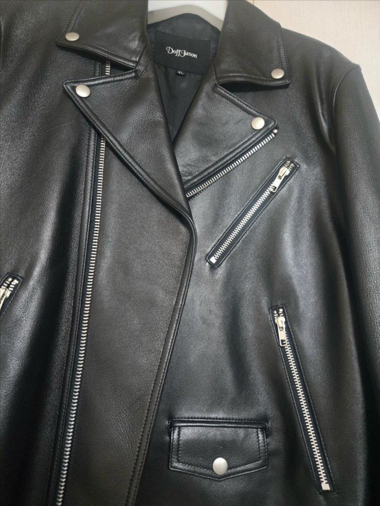 Doff Jason 블랙 라이더 가죽 자켓--9