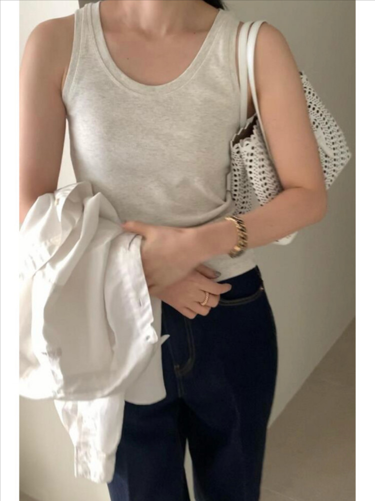 보웬 코튼 리브드 슬리브리스 탑--1