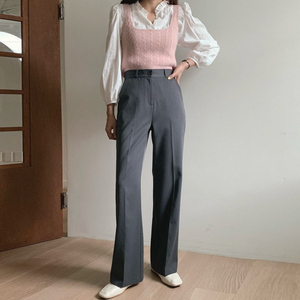 여성용 일자핏 롱레그 슬랙스 다크 그레이