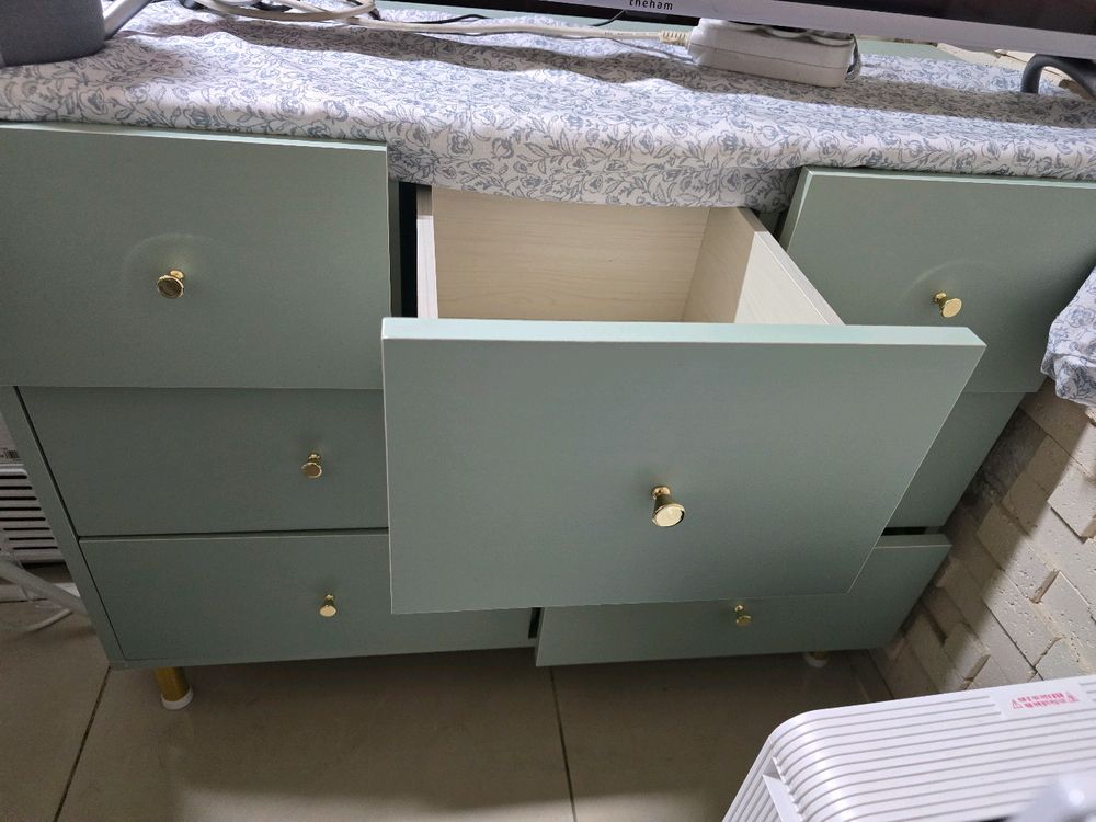 우드팜3단 와이드 서랍장 민트--1